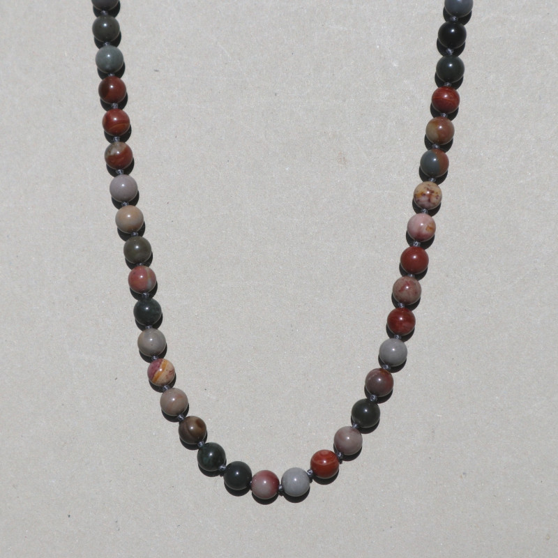 Collier perles brun gris, pendentif coeur