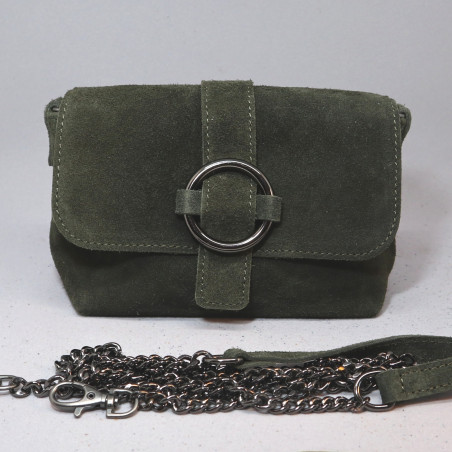 Mini sac en daim, décor boucle, vert kaki