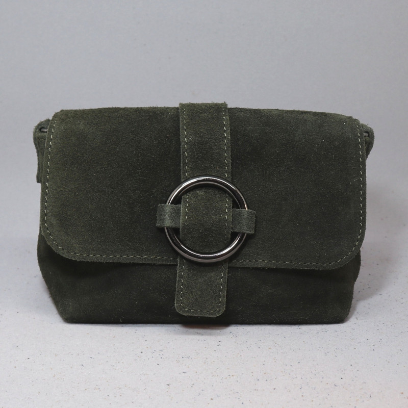 Mini sac en daim, décor boucle, vert kaki