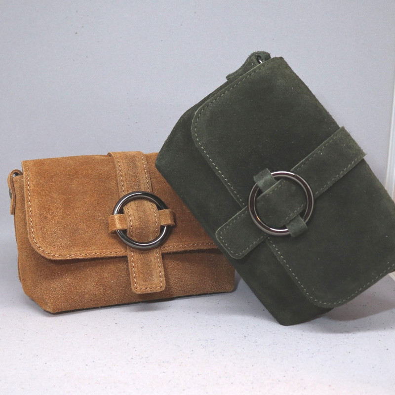 Mini sac en daim, décor boucle, vert kaki