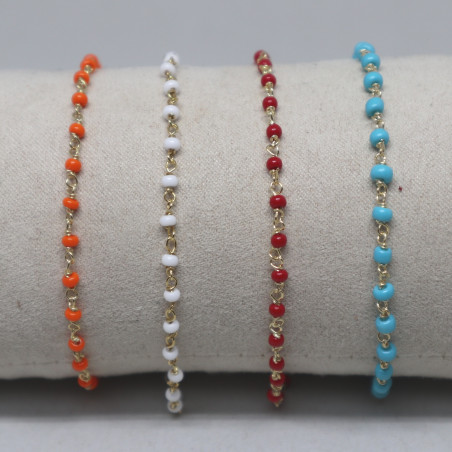Bracelet Perles de verre de couleur, argent doré