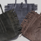 Sac cabas à franges en daim gris
