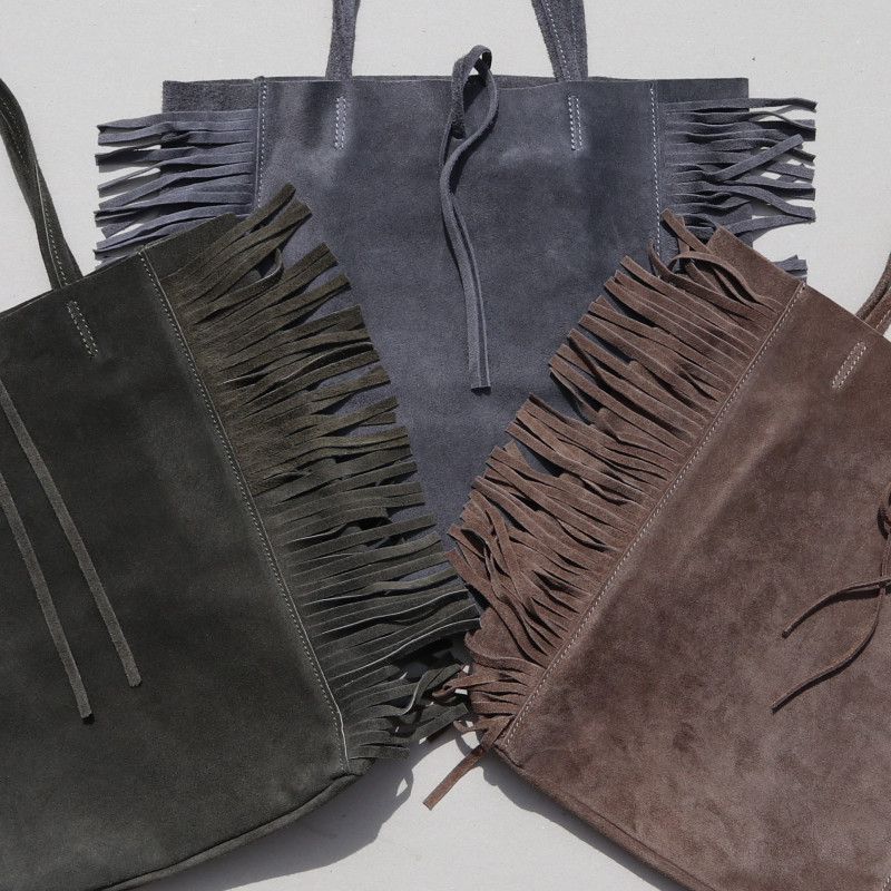 Sac cabas à franges en daim gris