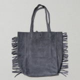 Sac cabas à franges en daim gris