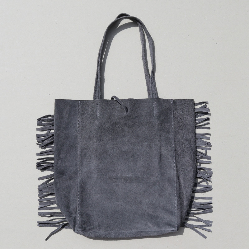 Sac cabas à franges en daim gris