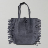 Sac cabas à franges en daim gris