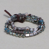 Bracelet 3 rangs, tons beige, bleu, métal