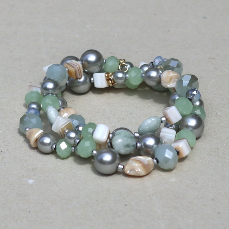 Bracelet multi-rangs vert d'eau