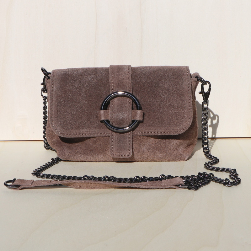 Mini sac en daim, décor boucle, taupe