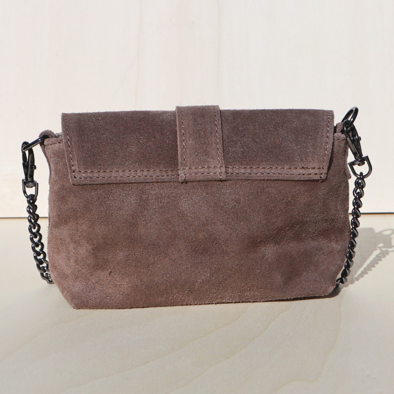 Mini sac en daim, décor boucle, taupe