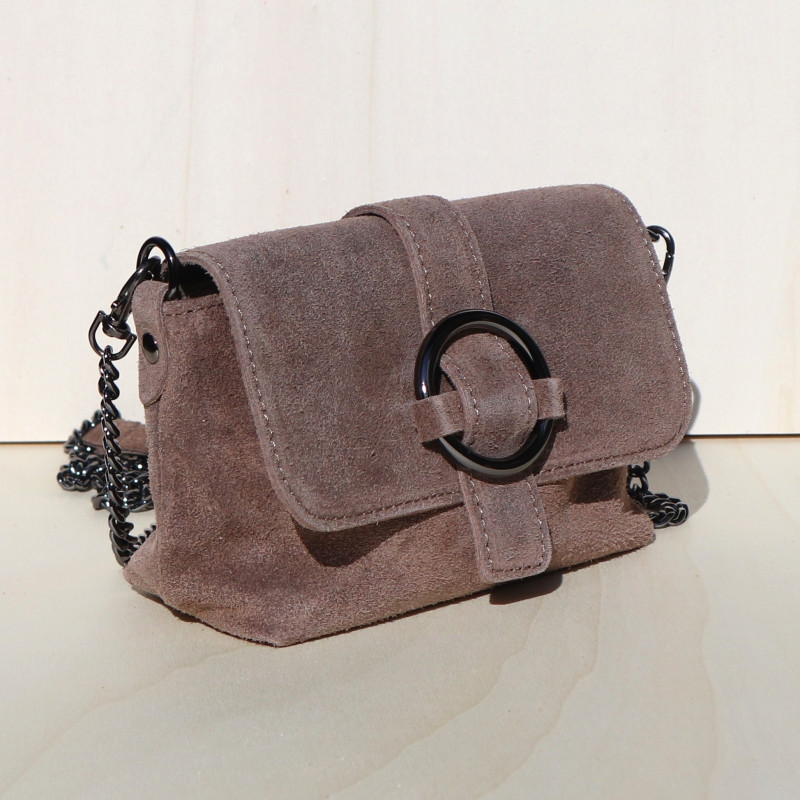 Mini sac en daim, décor boucle, taupe