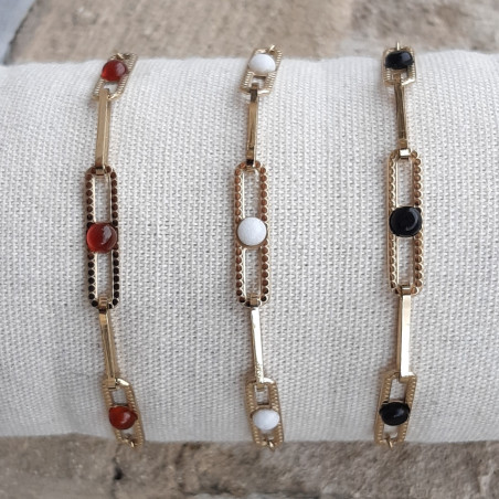Bracelets maille rectangle rouges, blancs ou noirs