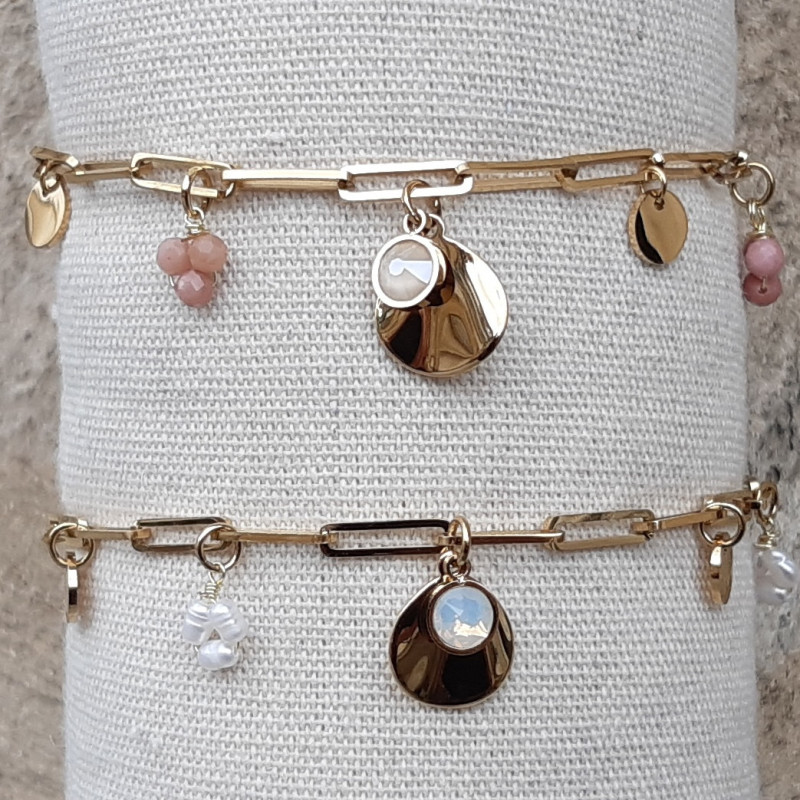 Bracelet maille rectangle rose