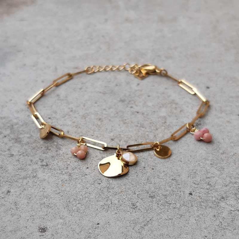 Bracelet maille rectangle rose