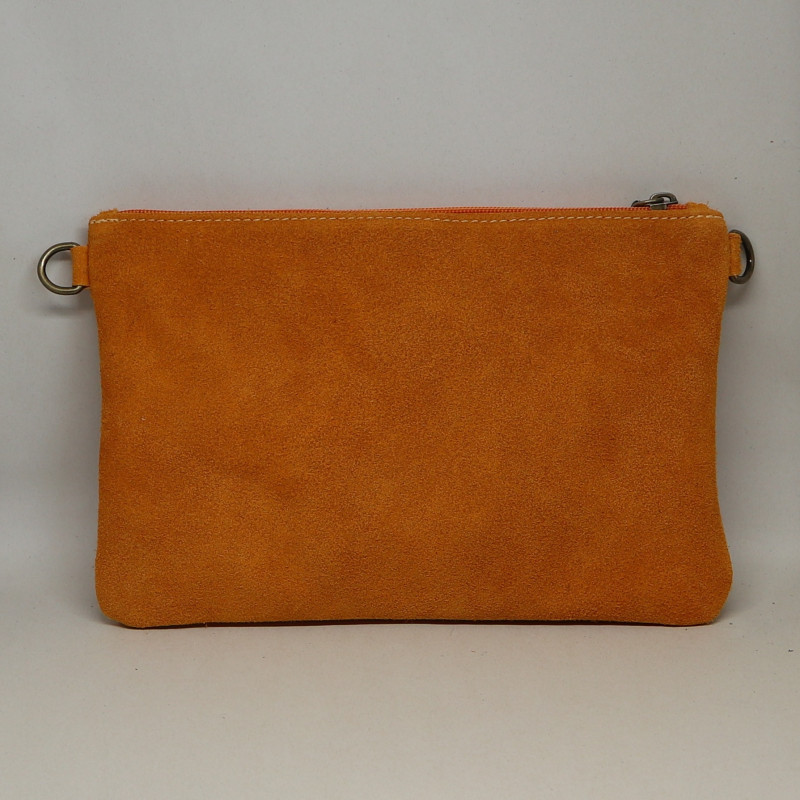 Pochette en daim à pompon, orange