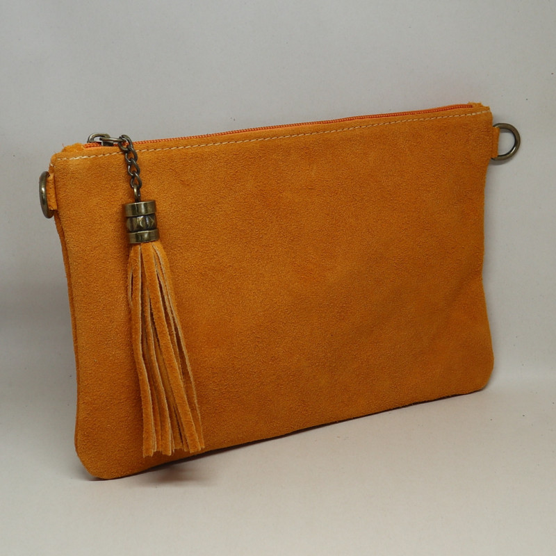 Pochette en daim à pompon, orange