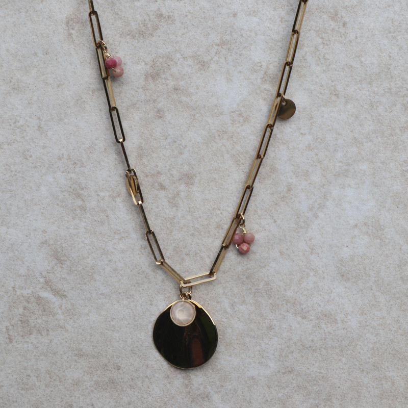 Bracelet maille rectangle rose