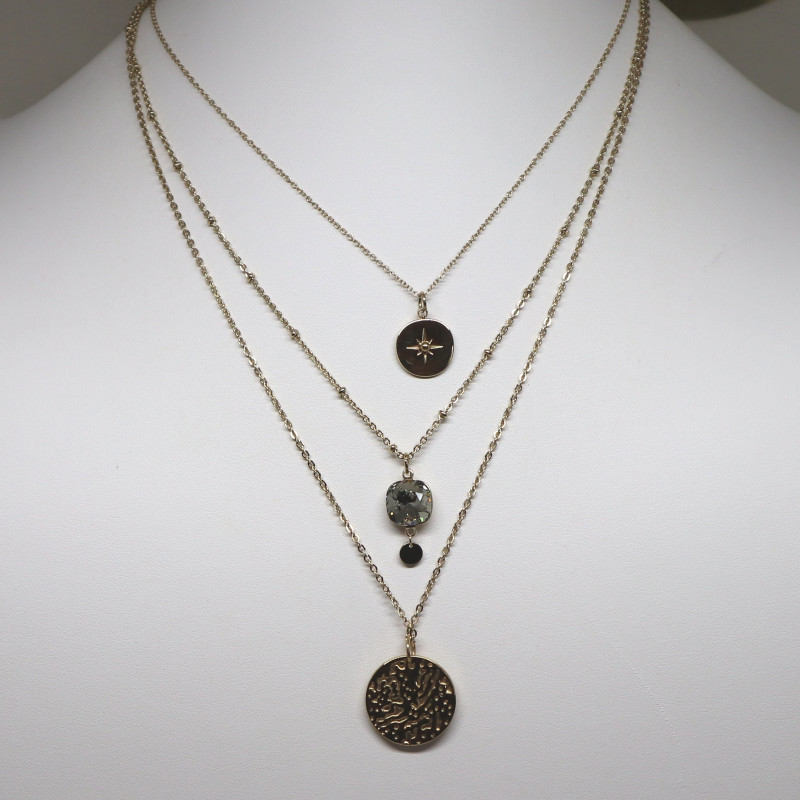 Collier "3 en 1", médailles dorées