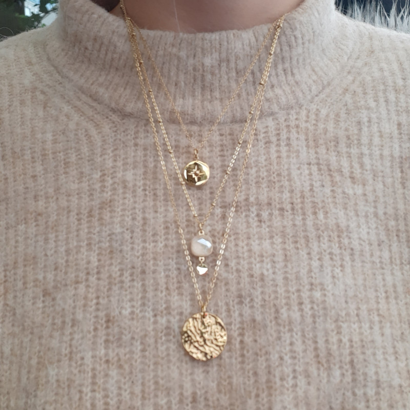 Collier "3 en 1", médailles dorées