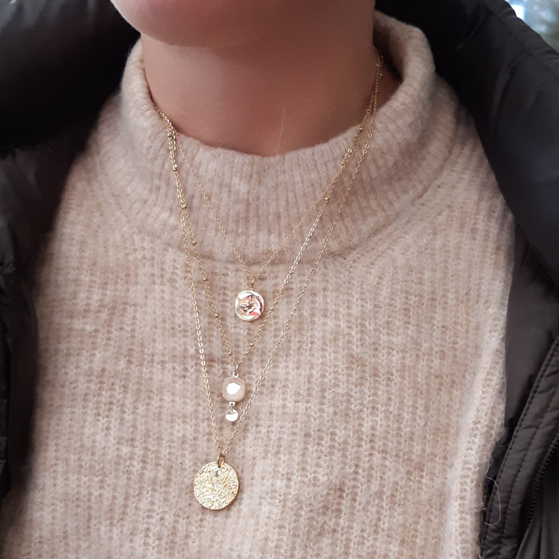 Collier "3 en 1", médailles dorées