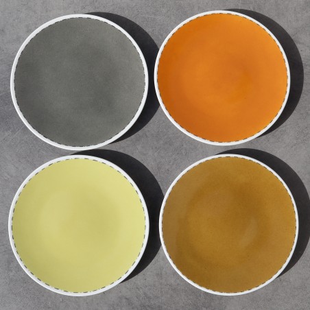 Ensemble de 4 petites assiettes, gris, ocre, orange, jaune