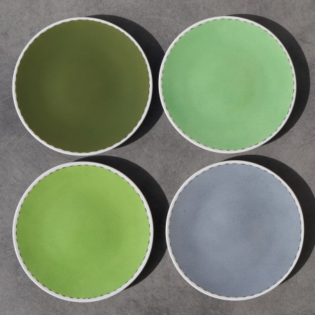 Ensemble de 4 petites assiettes, grises et vertes