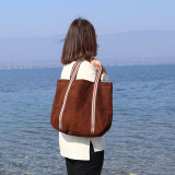 Sac cabas sangle en daim chocolat