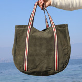Sac cabas sangle en daim vert kaki