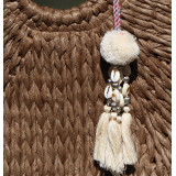 Sac panier marron, anses perles