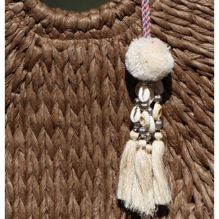 Sac panier marron, anses perles