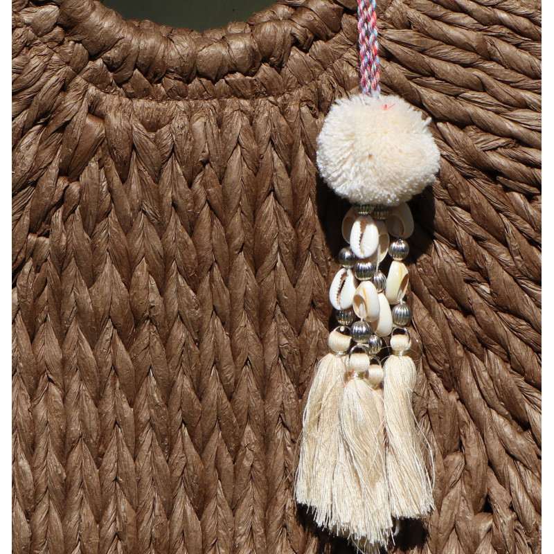 Sac panier marron, anses perles