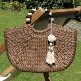 Sac panier marron, anses perles