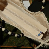 Sac panier écru, anses perles
