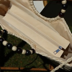 Sac panier écru, anses perles