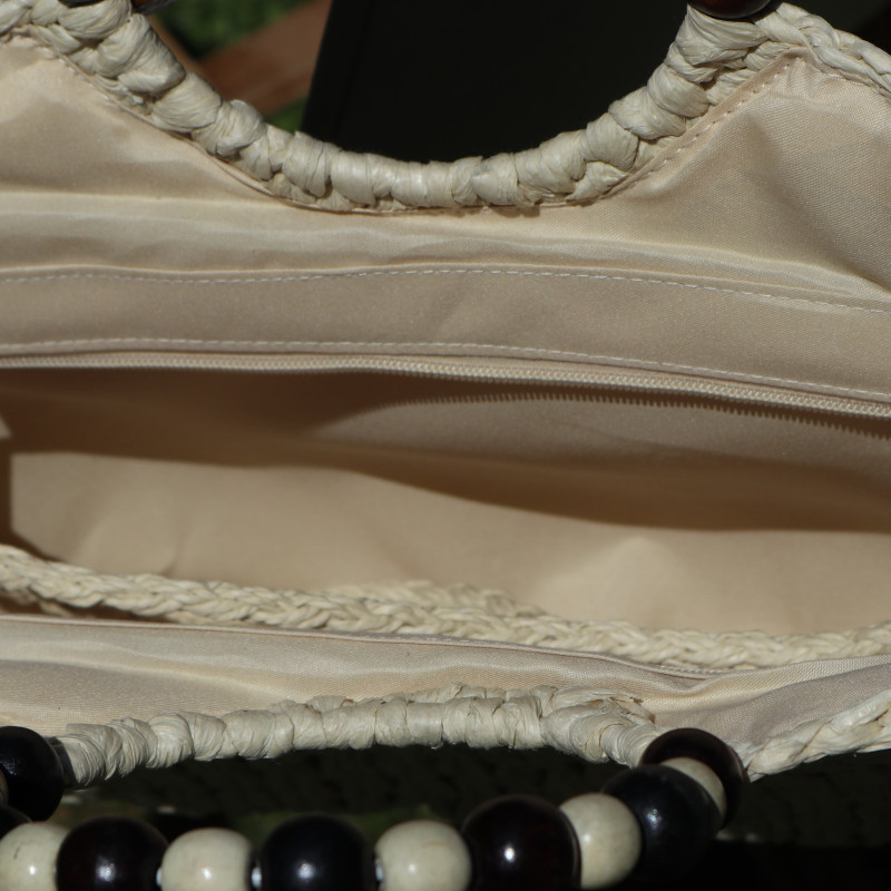 Sac panier écru, anses perles