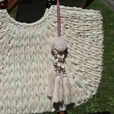 Sac panier écru, anses perles