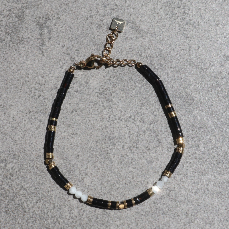 Bracelet orné de pierres naturelles, agate noire et blanche