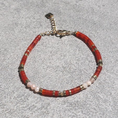 Bracelet orné de pierres naturelles, Pierre de soleil et Cornaline