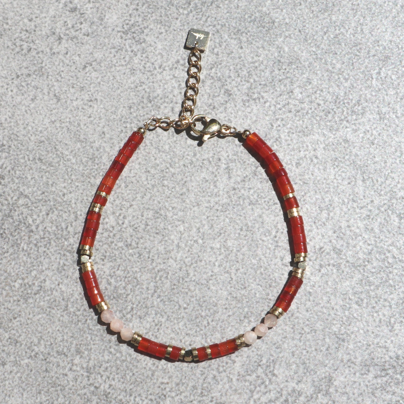 Bracelet orné de pierres naturelles, Pierre de soleil et Cornaline