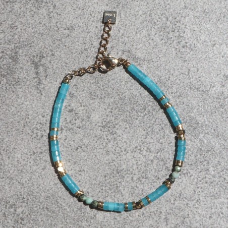 Bracelet orné de pierres naturelles, Amazonite et Turquoise africaine