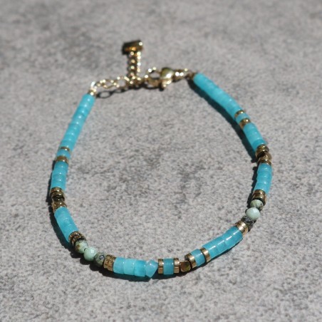 Bracelet orné de pierres naturelles, Amazonite et Turquoise africaine