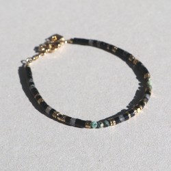 Bracelet orné de pierres naturelles, noires, grises et vertes