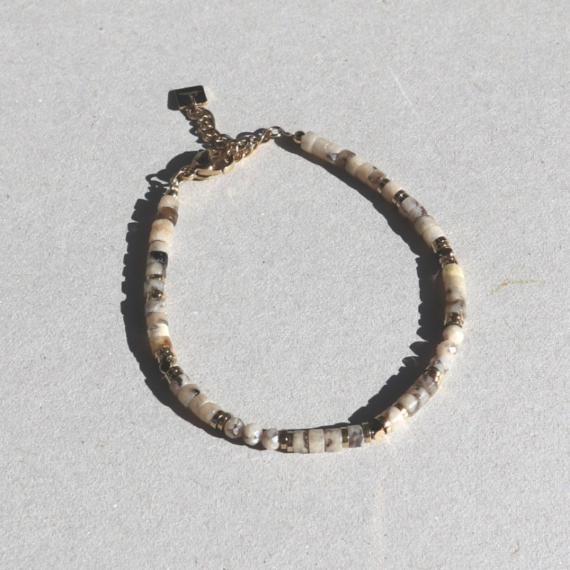 Bracelet orné de pierres naturelles, beiges et grises