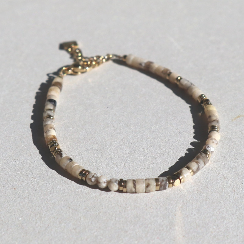 Bracelet orné de pierres naturelles, beiges et grises