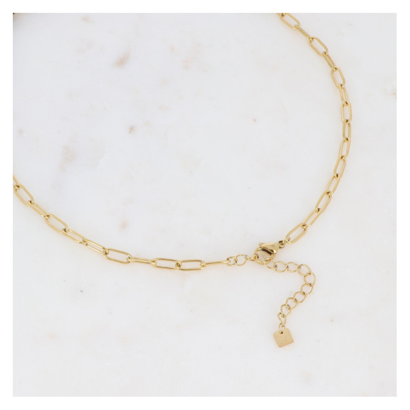 Collier tour de cou doré et pierres Labradorite