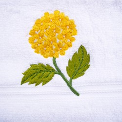 Serviette invités, brodée hortensia jaune