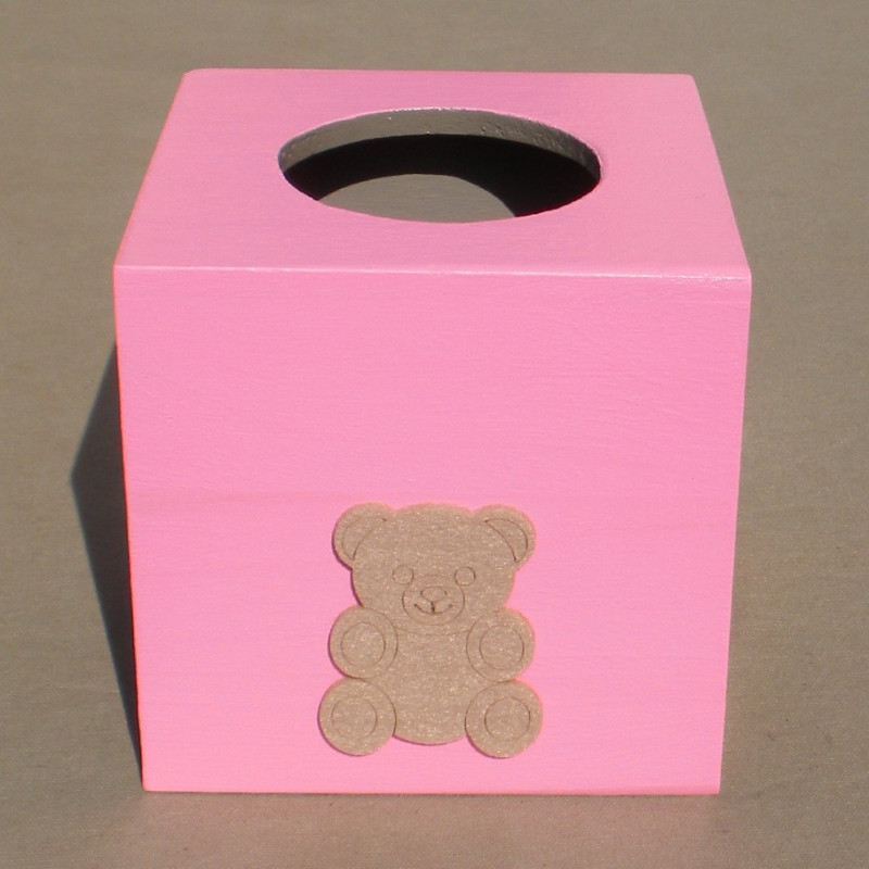 Boite mouchoirs rose, oursons beige et marron