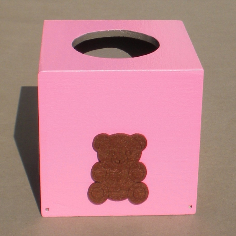Boite mouchoirs rose, oursons beige et marron