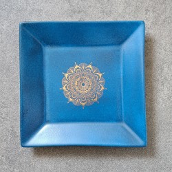 Vide-poches bleu turquoise foncé, Mandala doré