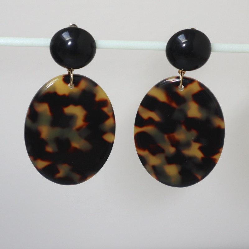 Boucles d'oreilles clip, résine, pendentif